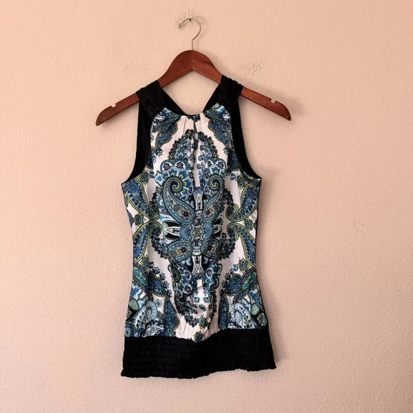 Studio Y Blouse Top Juniors Size XS Blue/White Halter Style Tie Back Key Hole - Picture 4 of 12